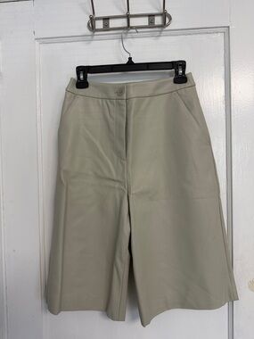 High-Waist Wide-Leg Vegan Leather Culottes - Light Beige